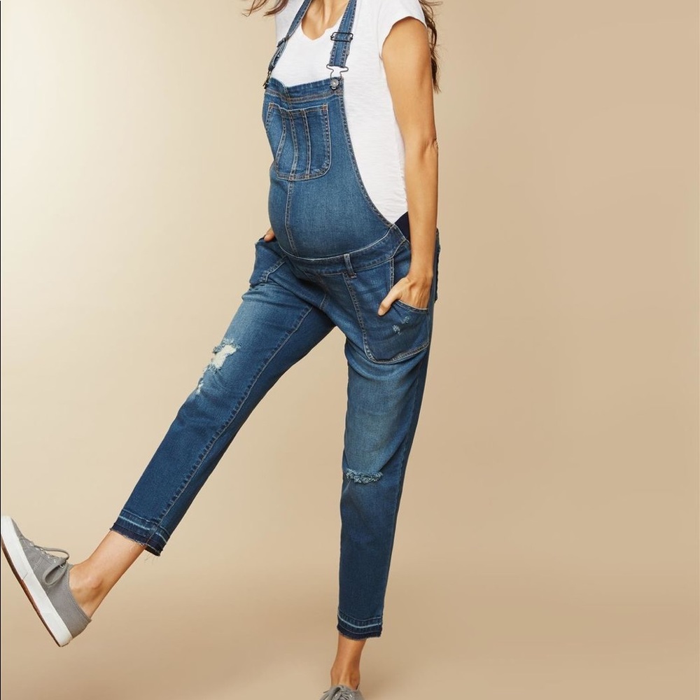 Indigo Blue Side Panel Maternity Overalls
